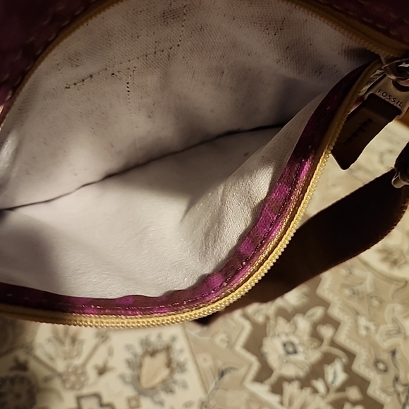 Fossil Calypso Key-Per Magenta geometric trees canvas vynal Crossbody Bag boho - Picture 8 of 12